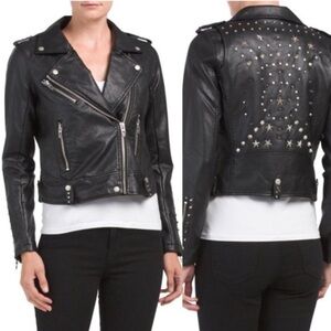 Blank NYC black faux leather cropped stud & spikes moto jacket